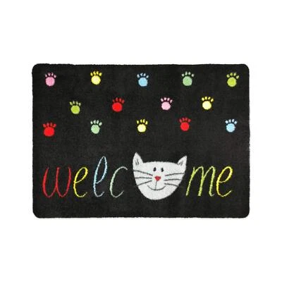 Fußmatte Katze 50 x 70 cm Schwarz - Fussmatte mit Katzen - rutschfest & wasch... - Bild 1 von 4