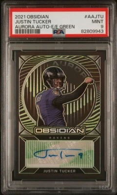 2021 Obsidian Justin Tucker Aurora Auto Green Psa 9 - Image 1 of 2