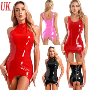 Freebily AU Women's Leather Bodycon Mini Dress Halter Neck Backless Garter Dress - Picture 1 of 53
