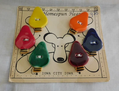 A HOMESPUN HEART--Hand Painted Ceramic Buttons--CHRISTMAS LIGHTBULBS--6 buttons - Image 1 of 2