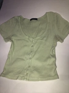 Brandy Melville Y2K Damen Einheitsgröße grün Zelly gerippt Knopf S/S Crop 90er adrett - Bild 1 von 14