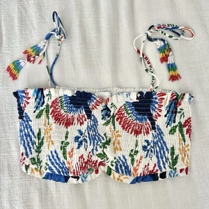 House Of Harlow 1960 Smocked Beaded Tassel Crop Tank Top Medium - Picture 1 of 4