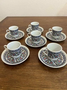 Juego de tazas y platillos de café espresso turco Güral Porselen X6 patrón floral Iznik - Imagen 1 de 4