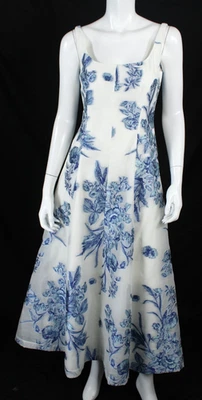 Maxi Vestido LELA ROSE $2,290 NUEVO CON ETIQUETAS Azul y Blanco Floral Jacquard Sin Mangas Línea A 4 Foto 1 de 4