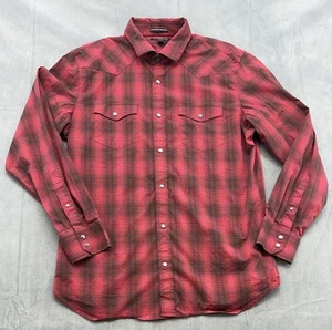Banana Republic Slim Fit Pearl Snap Shirt Mens Large Red Blue Plaid Flip Cuff - Picture 1 of 8