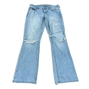 Jeans vintage Y2K American Eagle donna 10 stivali veri taglio fori invecchiati leggeri * - Foto 1 di 18