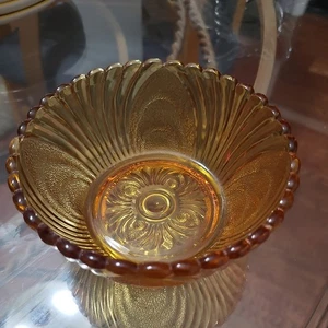 Vtg Brockway Nouveau Amber Glass Bowl Art Deco Style Fruit Dessert Bowl 4.75" D - Picture 1 of 3