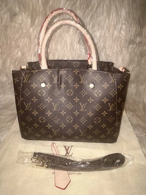Monogram Handbag Tote Purse Brown - Image 1 of 4