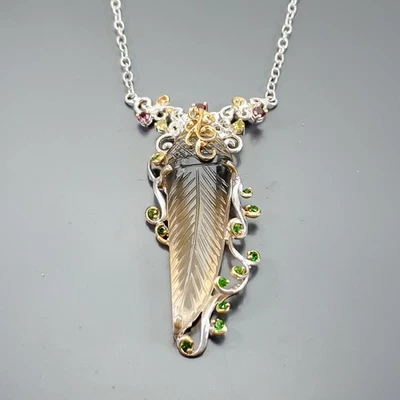 Handmade 85 ct+ Natural Fluorite Necklace 925 Sterling Silver 18.5"/N26180 - Image 1 of 4