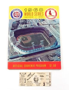 1968 World Series Program Tigers vs Cardinals Scored with Game 3 Ticket Nm - Picture 1 of 11