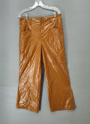 Free People Pants Womens 10 Faux Leather Cropped Wide Leg Pockets Modern Fit - Image 1 of 4