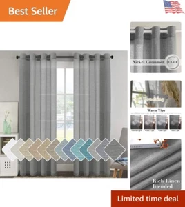 Natural Linen Curtains Pair 52x96 Sheer Grey Grommet for Bedroom Living Room - Picture 1 of 10