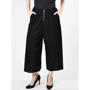 Pantalón para mujer Beau Jours Yura talla pequeña negro pierna ancha con cremallera dobladillo crudo EE. UU. - Imagen 1 de 10
