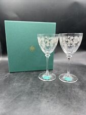 Minton Wine Glass Set Floral Design 6 1/2” Tall Austria Set Of 2 W/ Box Stemware