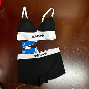 Adidas Womens Black Smart And Novel Slim Fit Stretch Triangle Bra And Shorts Set - Picture 1 of 4