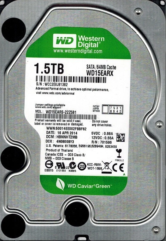 Western Digital WD15EARX-22Z5B1 1.5TB DCM: HBNNHT2MB - Image 1 of 1