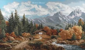 41" WALL JACQ. WOVEN TAPESTRY Mountain Landscape AUTUMN FALL FOREST PINE TREES - Picture 1 of 2