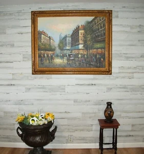 Original Oil painting on Canvas by P. Hunter of Paris Street scene in Gold frame - Picture 1 of 12