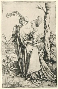 Albrecht Durer print LA PROMENADE lord and lady walking past death 1913 wall art - Picture 1 of 3