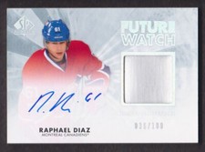2011-12 SP Authentic Hockey Limited Auto Patch #262 Raphael Diaz 036/100