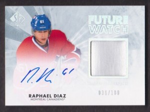 2011-12 SP Authentic Hockey Limited Auto Patch #262 Raphael Diaz 036/100