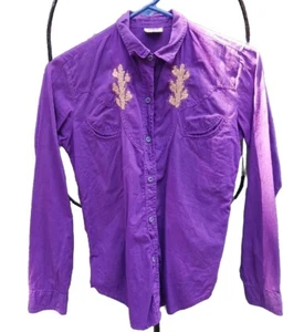 Vintage Purple Embroidered Imported Long Sleeve Button Up Small Cactus Vibrant  - Picture 1 of 4