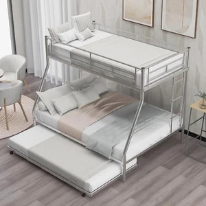 Twin over Full Bunk Bed with Trundle, 3 in 1 Triple Bunk Beds, Sturdy Steel Bunk - Picture 1 of 9