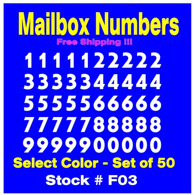 WRENGIFTS Mailbox NUMBER Vinyl Decals Set of 50 Numbers SIZES 1/2" up to 4" STK# F03