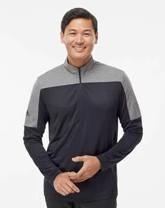 NUOVO Adidas 1/4 Zip UPF Camicia Leggera Uomo S Nero Grigio Pullover Manica Lunga - Foto 1 di 4