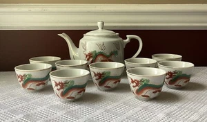 Vintage/ Antique 11-piece Chinese Porcelain Tea Set with Dragon Design - Picture 1 of 11
