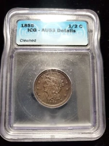 1855 Half Cent ICG AU53 Details Cleaned (Z-0400) - Picture 1 of 2