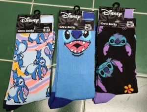 3 Pairs Of Disney's Stitch Crew Socks Size 9-13 - Picture 1 of 4