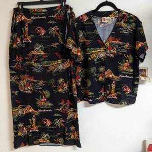NEW~HILO HATTIE 2-Piece Floral Rayon Wrap Skirt and Shirt Top Size M NWT! - Picture 1 of 9