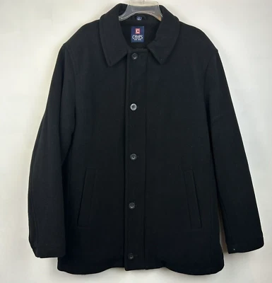 Chaps Coat Mens L Mid-Length Wool Blend Black Quilted Lining Solid Warm - Image 1 of 4
