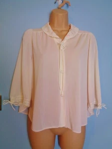 V14 Vintage Miss Elaine SHEER CREAM PINK NYLON 50'S BED JACKET S/M 38" 10/12 - Bild 1 von 8