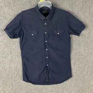 Zara Button Up Shirt Boys XXL 2XL Youth Short Sleeve Navy Blue - Picture 1 of 7