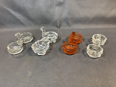 Lot de 4 anciennes salières de table en verre sculpté vintage salerons 1950's - Photo 1/4