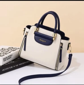 Ladies High Quality Trendy Leather Pahajim Handbag/Shoulderbag - BLUE-WHITE - Picture 1 of 7