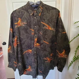 Vintage Y2K Nautica Pheasant All Over Print Button Down Shirt Size Large - Picture 1 of 5