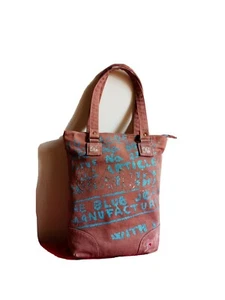 Borsa a sacco con manici donna Gaudi, in jeans marrone con scritte e paillettes - Picture 1 of 12