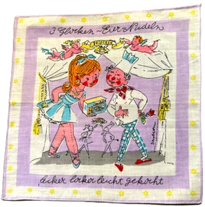 NOS Vtg. 60s German Advertising Hanky for 3 GLOCKEN - Eier Nudeln Egg Noodles - Picture 1 of 6