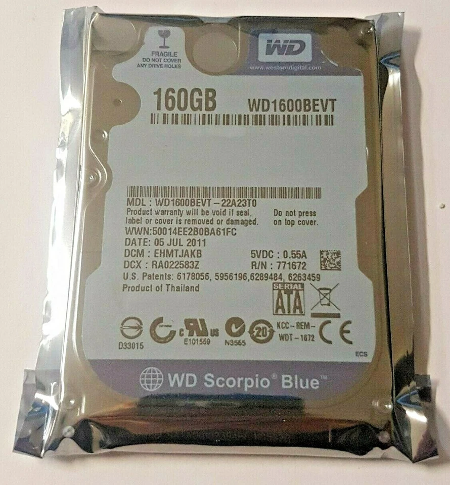 160 GB SATA Western Digital WD1600BEVT-22A23T0 5400RPM 8MB 2.5 " Hard Drive New - Image 1 of 1