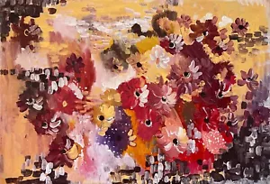 Daisies Painting Original Art Red Yellow Floral Wall Art Flowers 16x24" signed - Picture 1 of 8