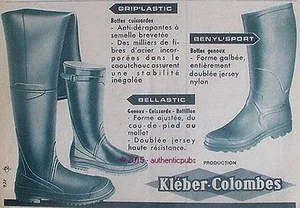 PUBLICITE KLEBER COLOMBES BOTTE CUISSARDE BOTTILLON PECHE DE 1957 FRENCH AD PUB - Picture 1 of 1