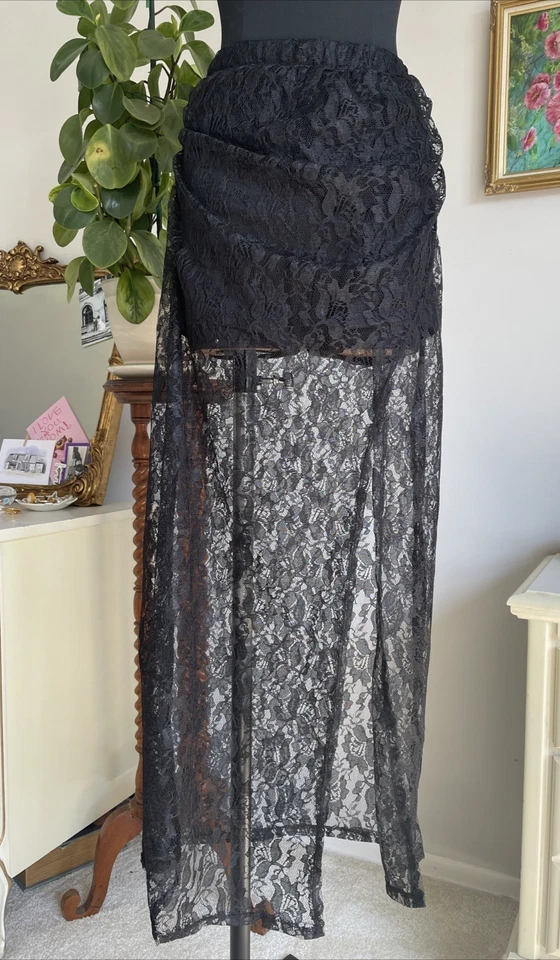 Vtg Y2K Charlotte Russe Sheer Lace Midi Skirt Size L Whimsigoth Fairy Grunge - Image 1 of 4