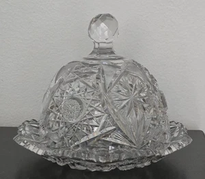 American Brilliant Cut Saw Toothed Rimmed Glass Butter Dish with Domed Cover - Picture 1 of 6