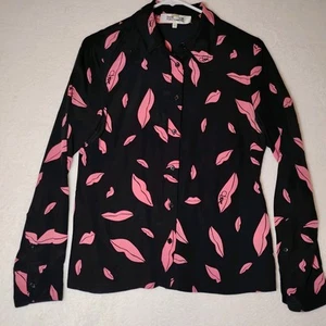 👄Diane von Furstenburg fallende Lippen 100 % Seide Samson Knopfleiste Oberteil $ 298👄 - Bild 1 von 8