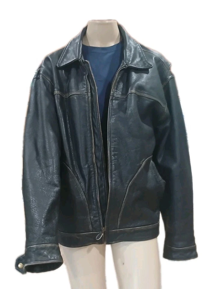 THE TERRITORY AHEAD 100%  LEATHER QUILTED LINED BOMBER JACKET SZ.L Biker Harley  - Image 1 of 4