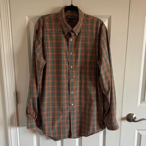 Camicia uomo Land's End vibrante a quadri con bottoni verde giallo rosso alta 17-37 - Foto 1 di 11