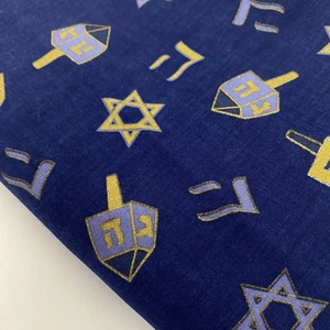 Jewish Happy Hanukkah Dreidel, Gelt, Star of David Blue Fabric Sewing Crafting - Picture 1 of 4